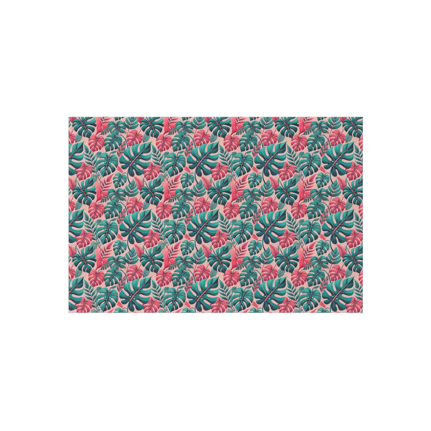 Don't Worry Be Happy Tropical Leaf Print Indoor Outdoor Rug Pink Patio Deck Decor Bedroom Custom Mat Home Decor Exclusively by Kissa Doody
