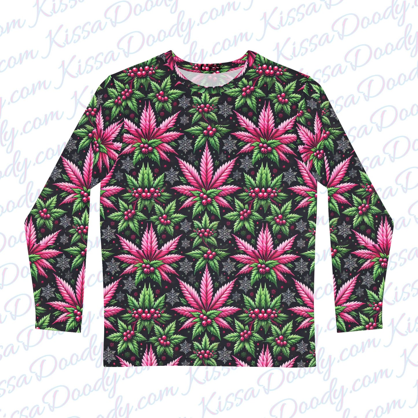 Merry Hempness Christmas Holly Leaf Men's Long Sleeve Shirt