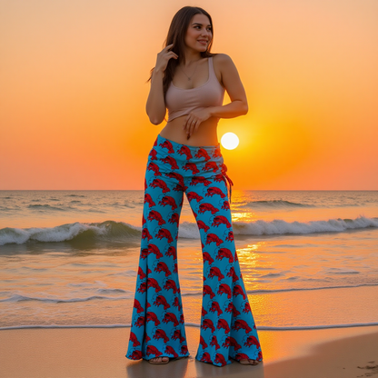 Women's High Waist Wide Leg Pants Leggings Fold-Over Waistband Lightweight Flowy Yoga & Casual Wear