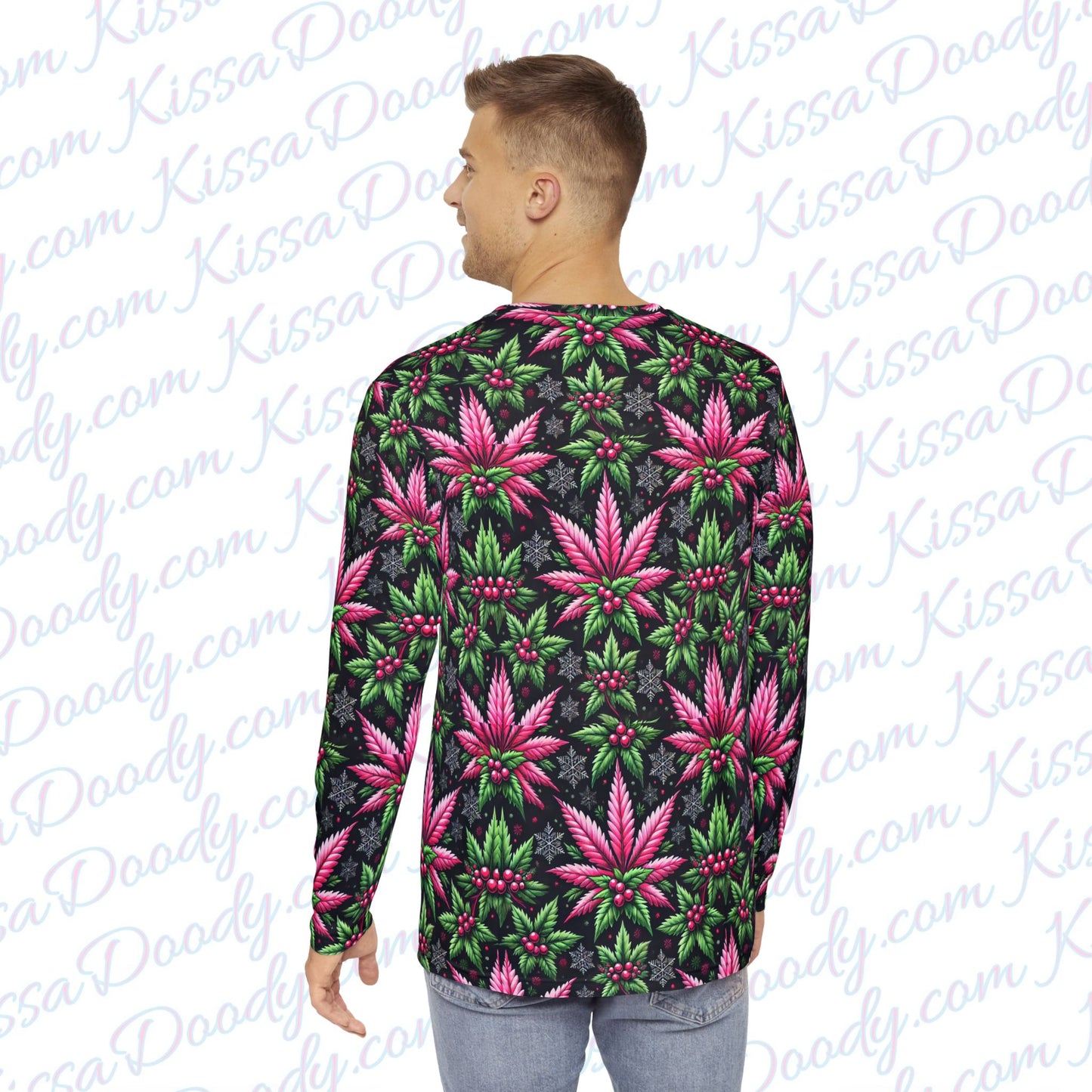 Merry Hempness Christmas Holly Leaf Men's Long Sleeve Shirt