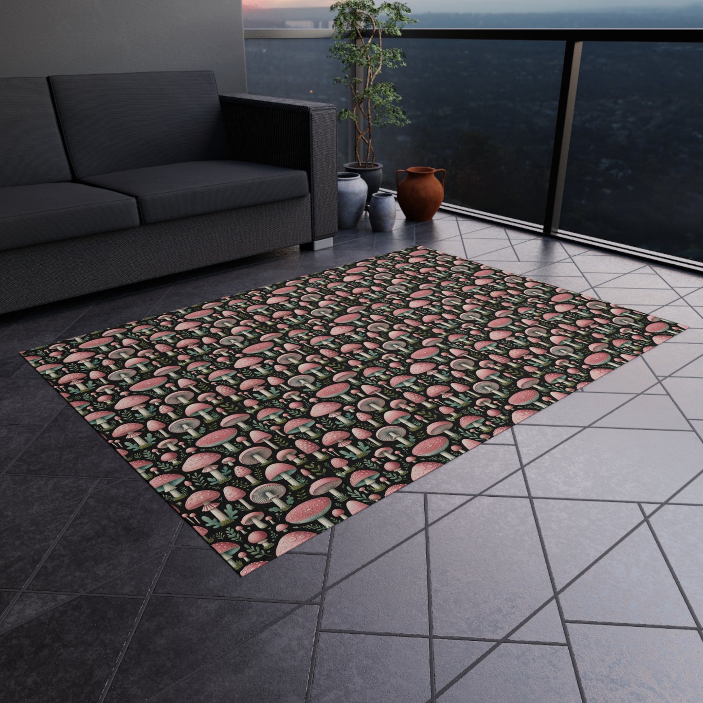 Pink Mushroom Rug Print Indoor Outdoor Rug Pink Decor Bedroom Custom Mat Home Decor Exclusively by Kissa Doody