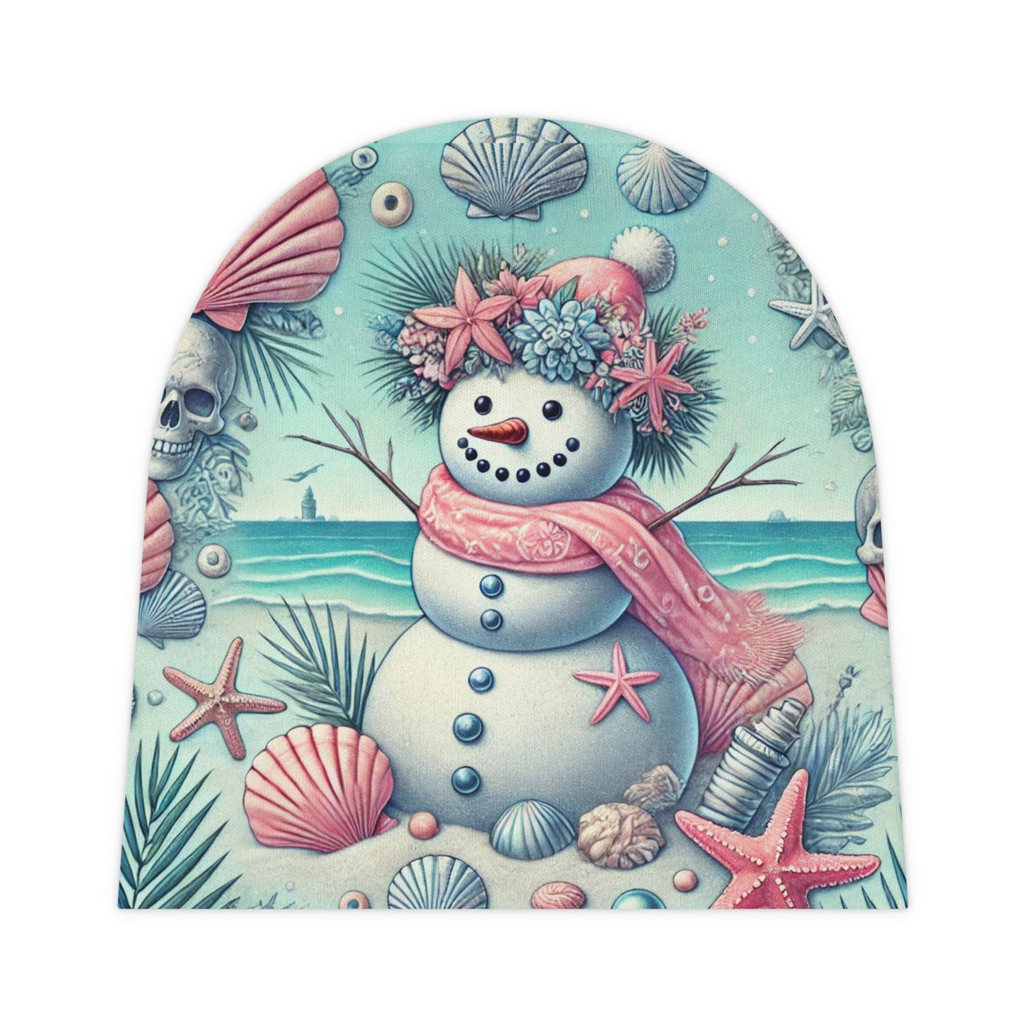 Snow Woman On Beach at Christmas Beanie