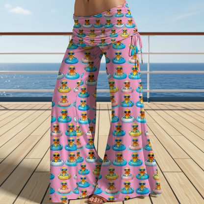 Pink Rubber Ducky Print Yoga Leggings Comfy 95% Polyester 5% Spandex High Waist Wide Leg Pants