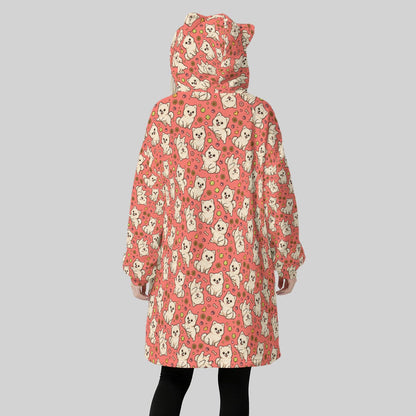 Women's Jaxx Playful Pup Orange Blanket Hoodie with Cat Ears – Oversized Fleece Wearable Blanket