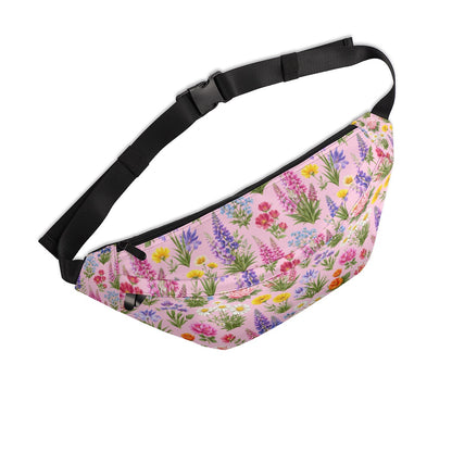 Pink Floral Garden Sling Bag Lightweight Crossbody Travel Purse Fanny Pack with Multiple Pockets