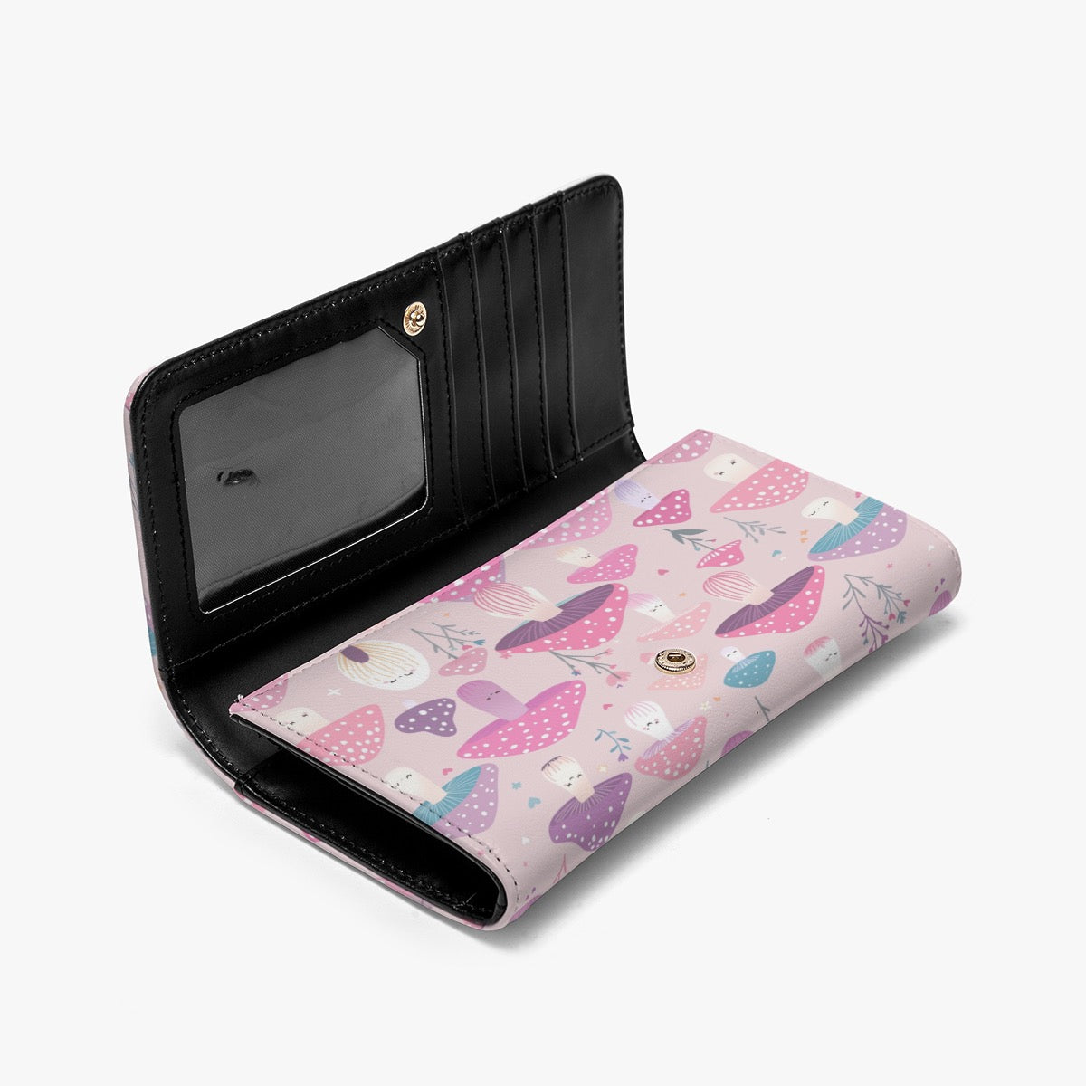 Pink Mushroom Wallet Foldable With Card Slots Women’s Wallet