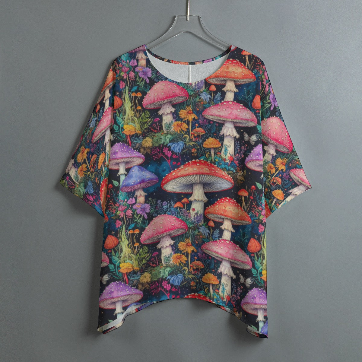 Women’s Boho Mushroom Print Batwing Blouse Hippie Festival Flowy Top