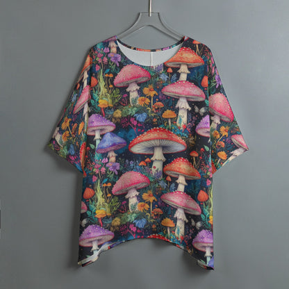 Women’s Boho Mushroom Print Batwing Blouse Hippie Festival Flowy Top