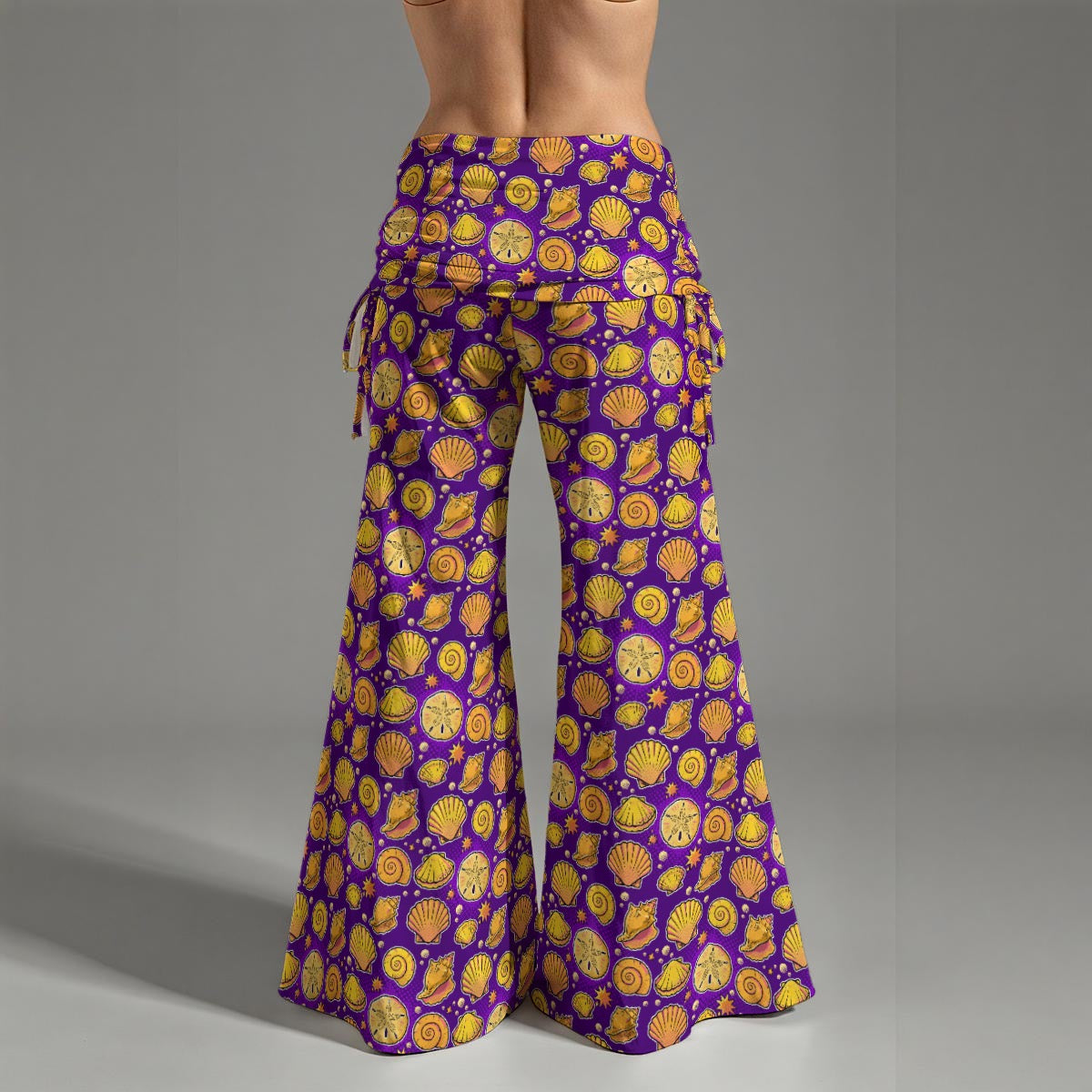 Purple Retro Seashell Yoga Pants for Women – Vintage Coastal Print Leggings