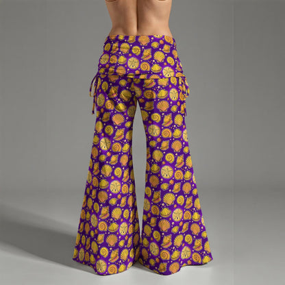 Purple Retro Seashell Yoga Pants for Women – Vintage Coastal Print Leggings