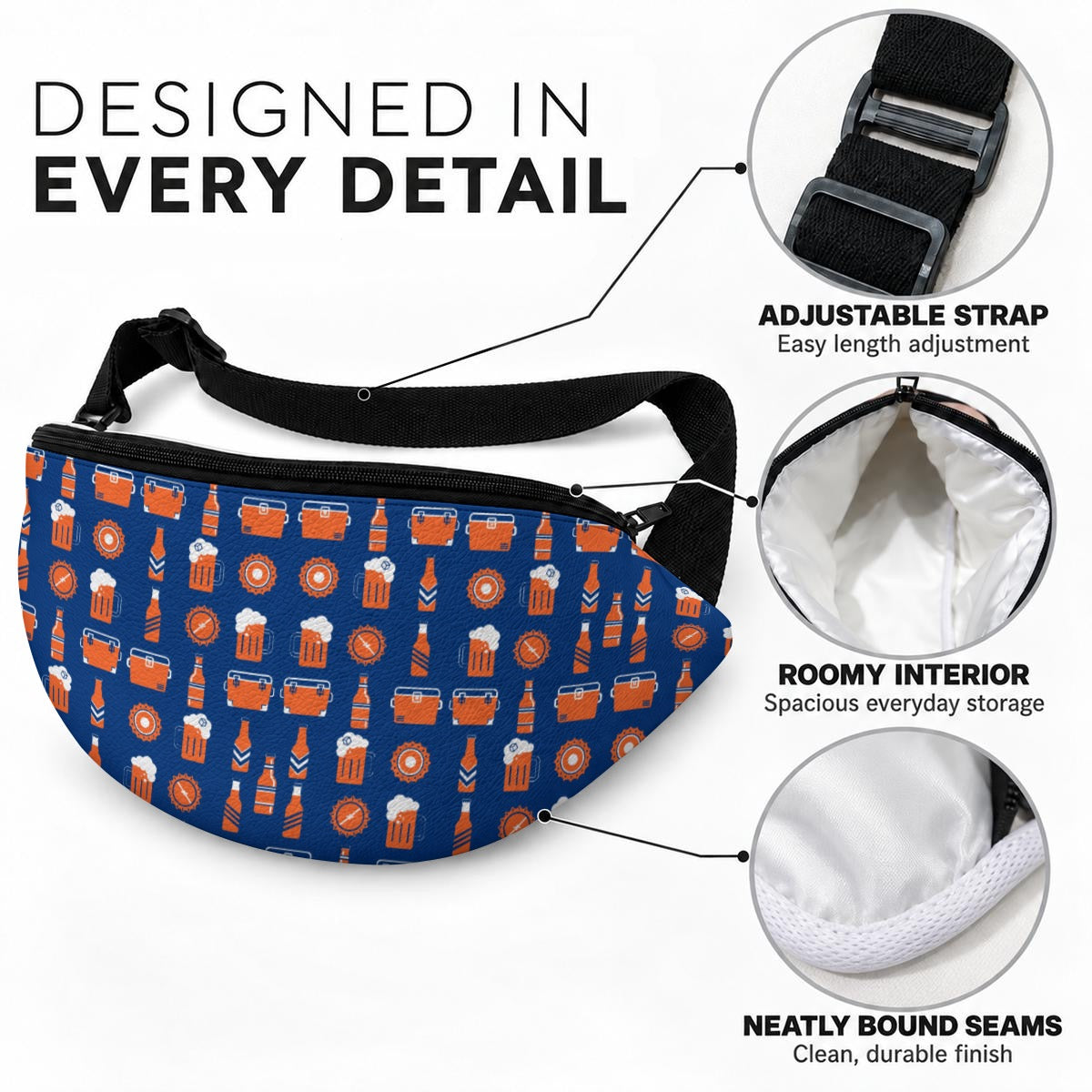 Blue & Orange Tailgate Beer PU Bag – Football Game Day Sports Fan Print