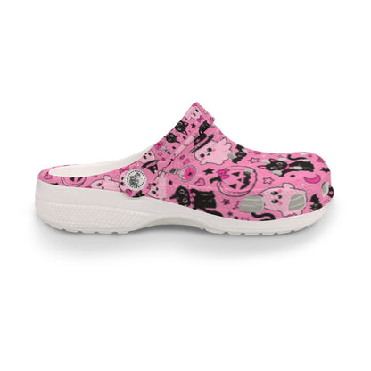 Glam Halloween Pink Ghost Black Cat Fun All-Over Print Women's Classic Clogs