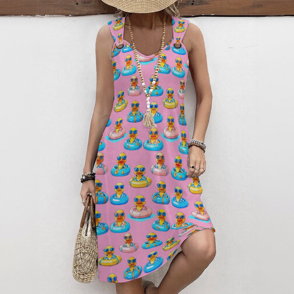 Pink Rubber Duck Print Women's Hoop Cruise Vacay Dress Matching Men's Available Separately