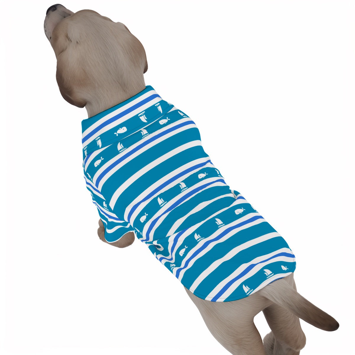 Dog Sailboat & Whale Striped Button-Up Shirt – Blue & White Nautical Pet Cruise Outfit