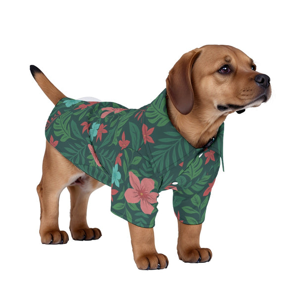 Relaxing Vacay Pet's Hawaiian Shirt Tropical Floral Green Print Dog Outfit Matching Owner Shirt
