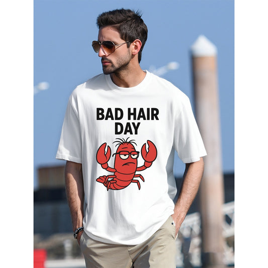Men's Bad Hair Day Lobster Funny Meme T-Shirt, USA Flag Design, 180GSM Soft Cotton Tee