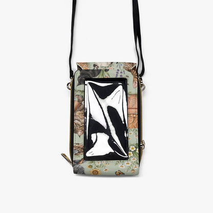 Green Gardening Cats Mobile Phone Chest Bag Cute Cat & Garden Print Crossbody Bag