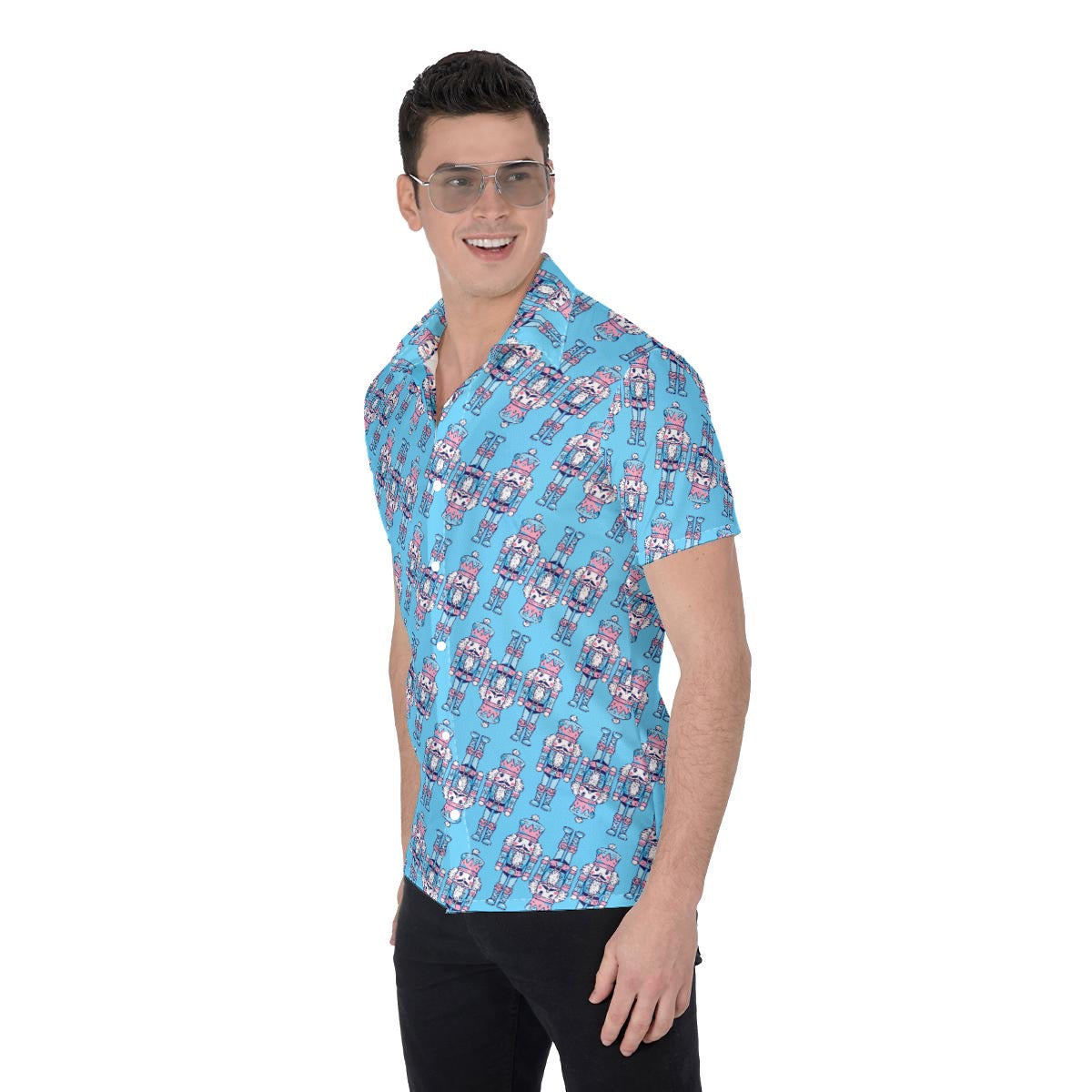 Men’s Baby Blue Nutcracker Christmas Shirt – All-Over Print Holiday Shirt