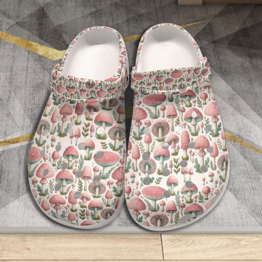 Women's White Mushroom Clogs - Lightweight EVA Sandals for Fall Gardening, Cottage Core Style