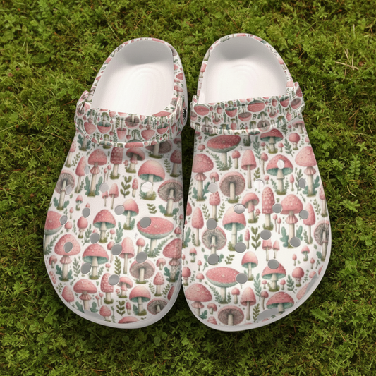 Women's White Mushroom Clogs - Lightweight EVA Sandals for Fall Gardening, Cottage Core Style
