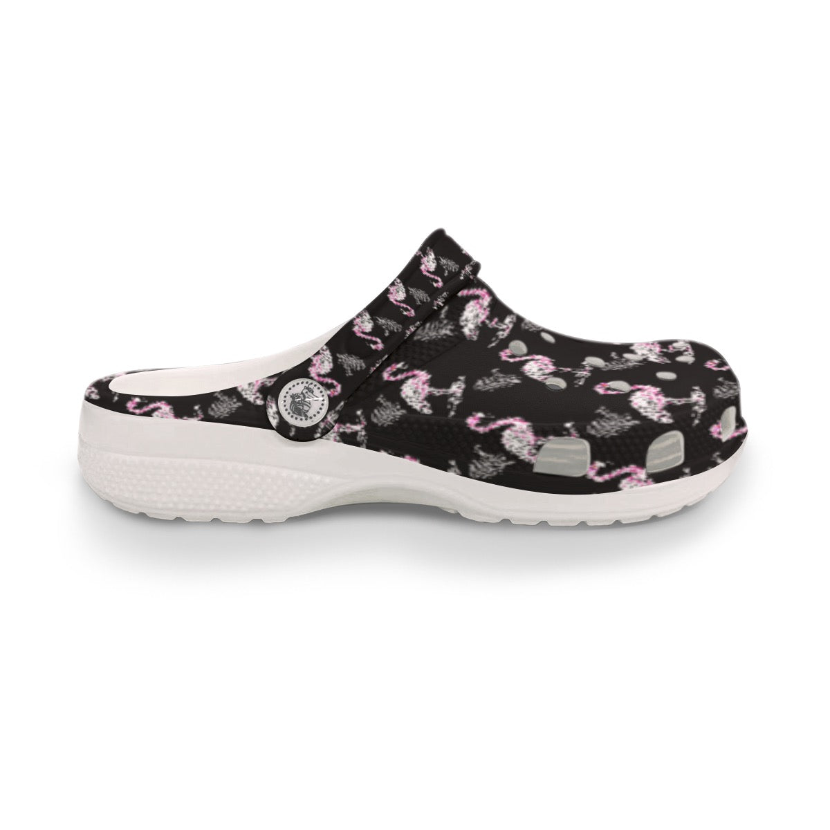 Women’s Black Flamingo Doodle Art Clogs Waterproof Cruise Travel Shoes for Beach Pool