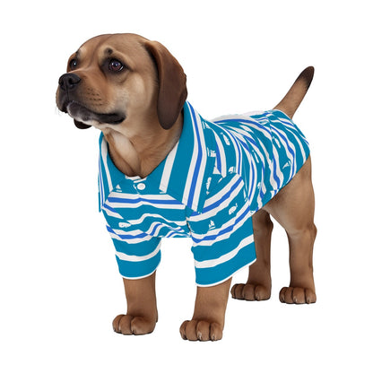 Dog Sailboat & Whale Striped Button-Up Shirt – Blue & White Nautical Pet Cruise Outfit