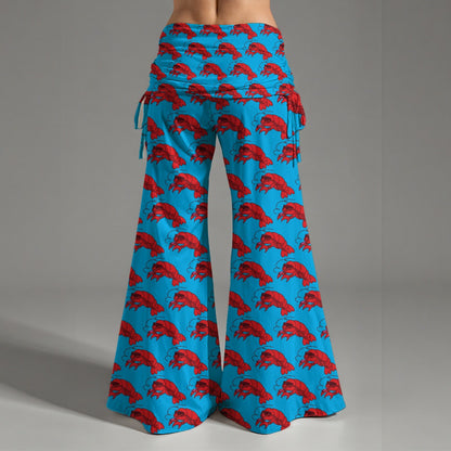 Women's High Waist Wide Leg Pants Leggings Fold-Over Waistband Lightweight Flowy Yoga & Casual Wear