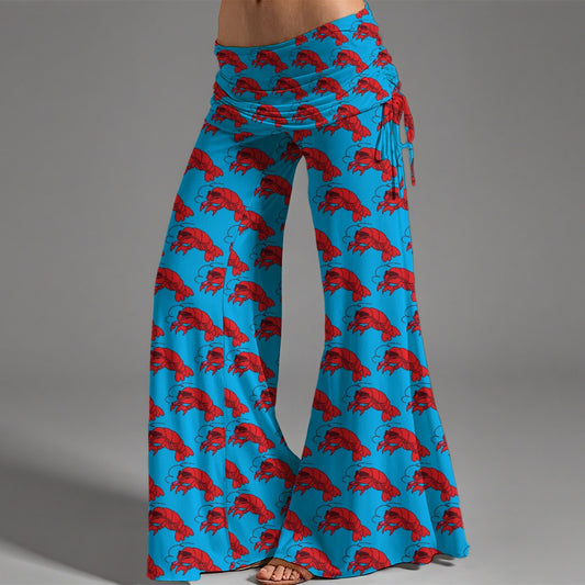 Women's High Waist Wide Leg Pants Leggings Fold-Over Waistband Lightweight Flowy Yoga & Casual Wear