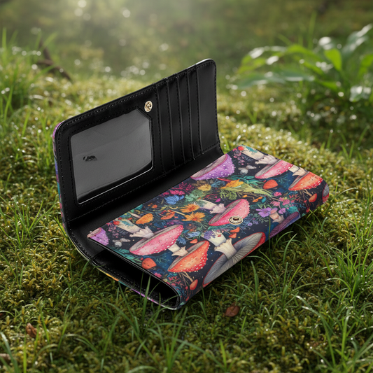 Mystical Mushroom Hippie Print Compact Card HolderFoldable Wallet