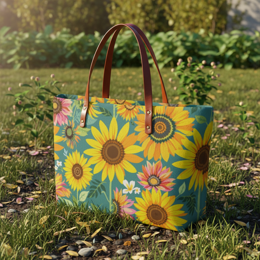 Green Summer Sunflower Print Women's Tote Bag Purse