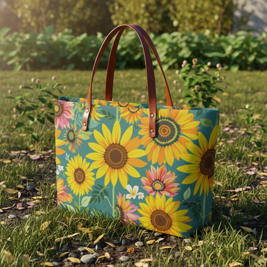 Green Summer Sunflower Print Women's Tote Bag Purse