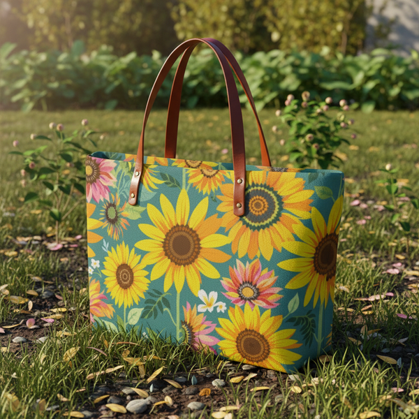 Green Summer Sunflower Print Women's Tote Bag Purse