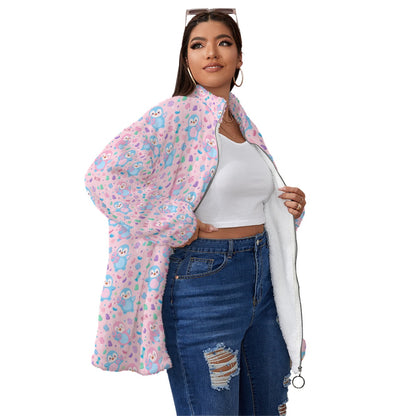 Unisex Pink Cotton Candy Borg Fleece Coat – Soft Cozy Zip Up Jacket, Plus Size