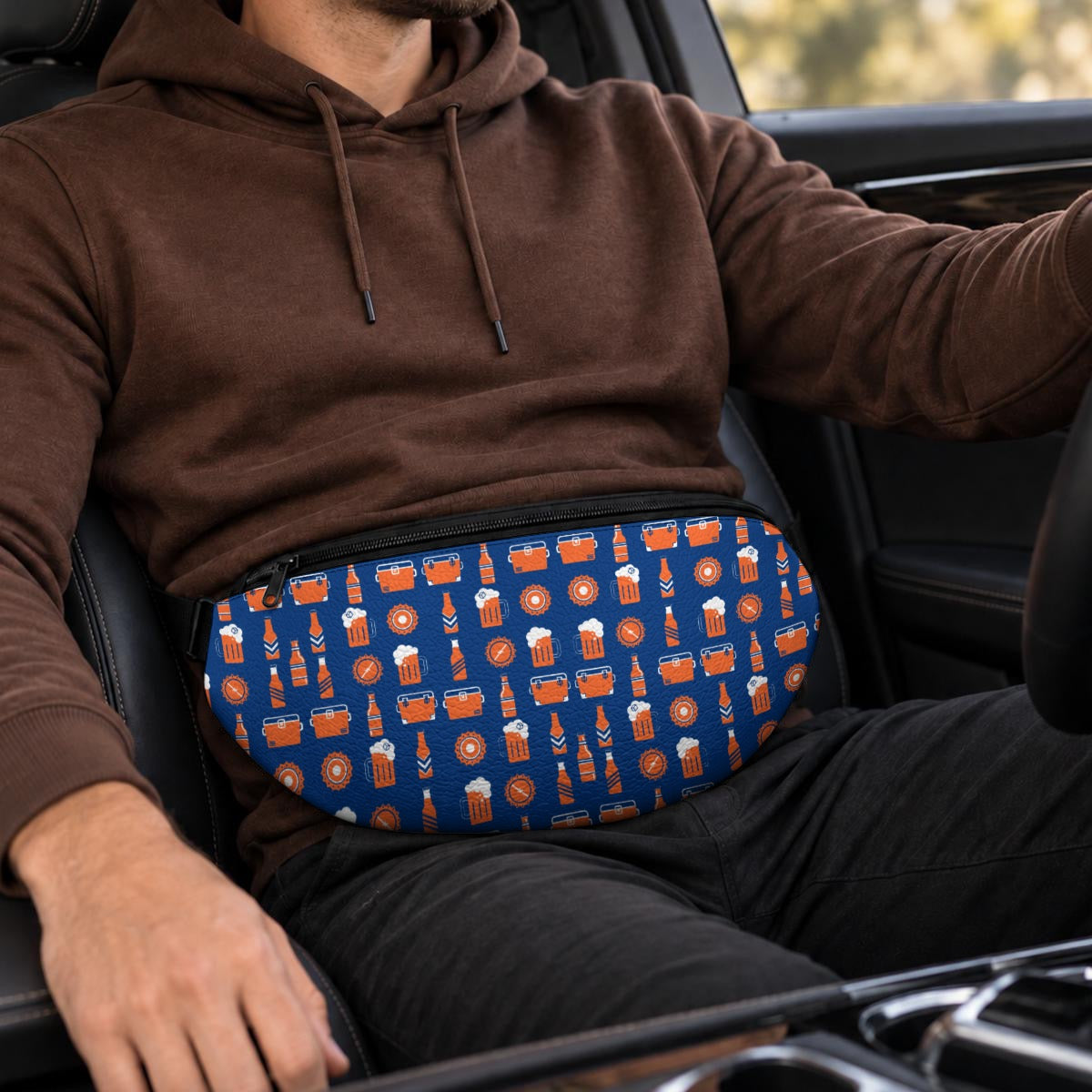Blue & Orange Tailgate Beer PU Bag – Football Game Day Sports Fan Print