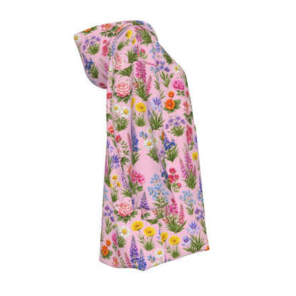 Pink Painted Floral Cozy Sweatshirt Women's Sherpa Fleece Hoodie Blanket