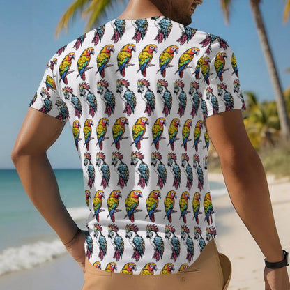 Men's Tropical Parrot Print Short Sleeve Baseball Jersey Matching Cruise Vacation Pattern