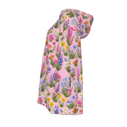 Pink Painted Floral Cozy Sweatshirt Women's Sherpa Fleece Hoodie Blanket