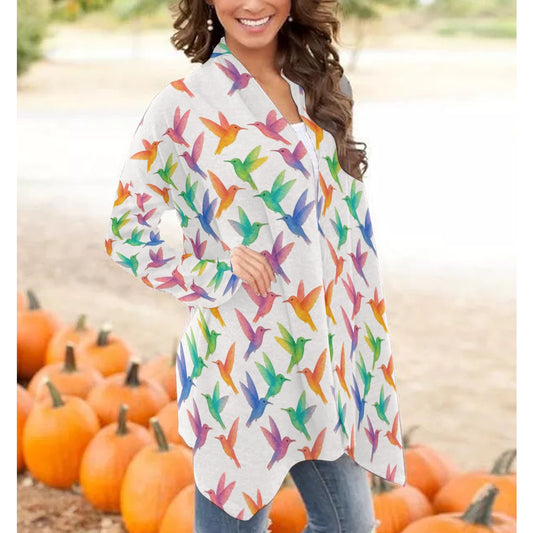 Rainbow Hummingbirds All-Over Print Women's Cardigan With Long Sleeve