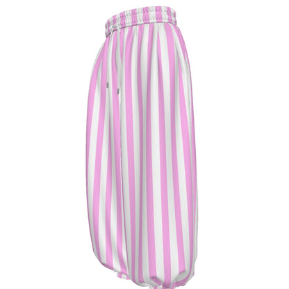 All-Over Print Unisex Lantern Pants – Pink & White Ice Cream Stripes