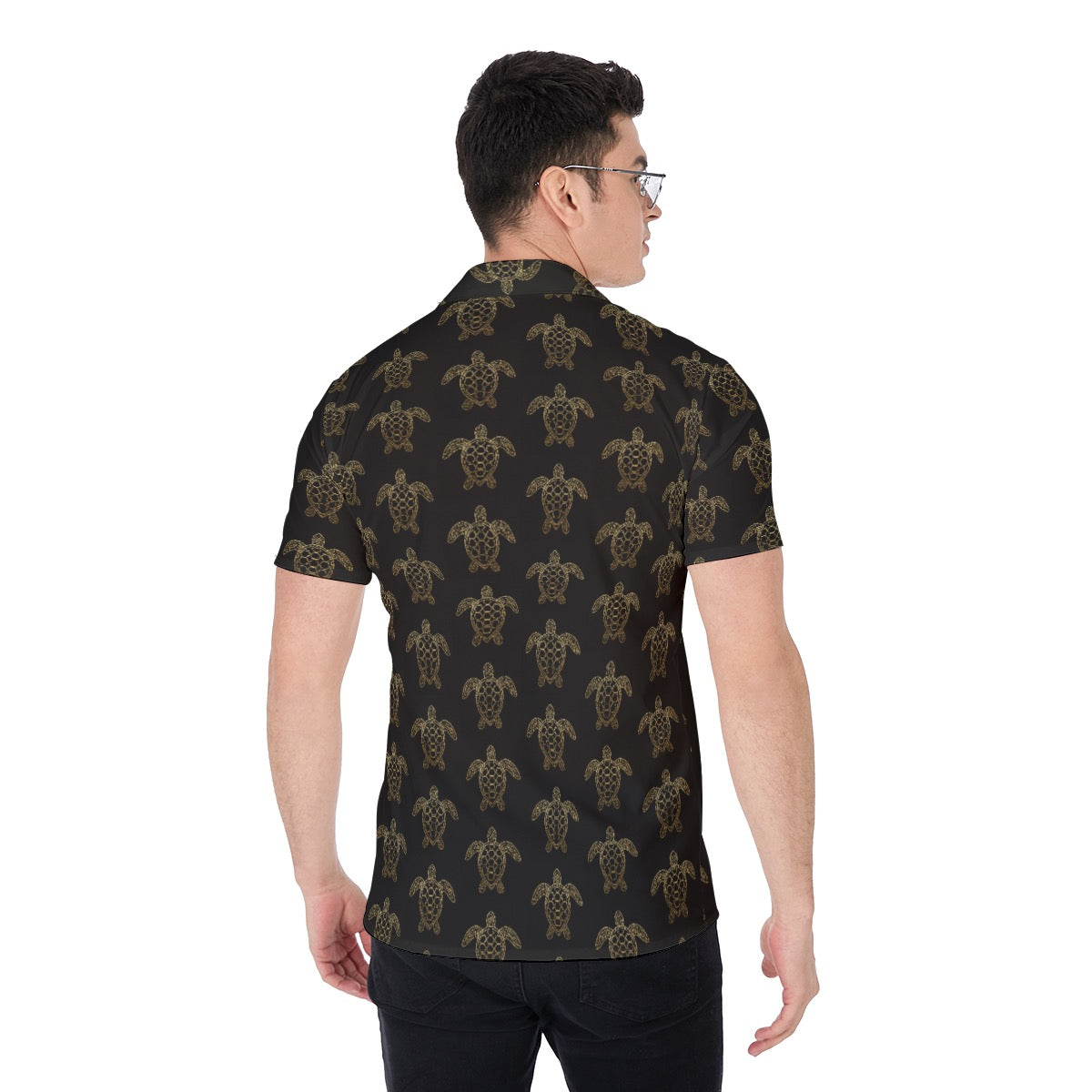 Men’s Black & Gold Sea Turtle Shirt Nautical Cruise Shirt Sail & Deck Wear Cruise Wear