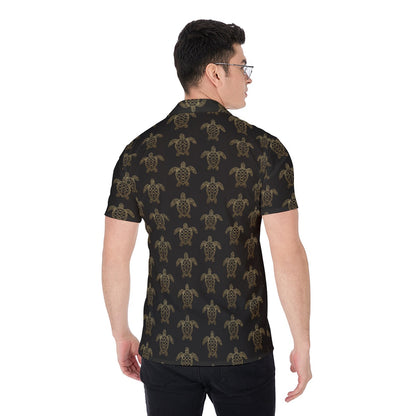 Men’s Black & Gold Sea Turtle Shirt Nautical Cruise Shirt Sail & Deck Wear Cruise Wear