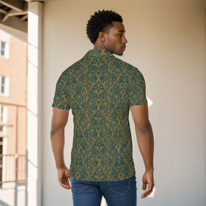 Classic Nautical Rope Shirt for Men Green & Gold Royal Print Button-Up