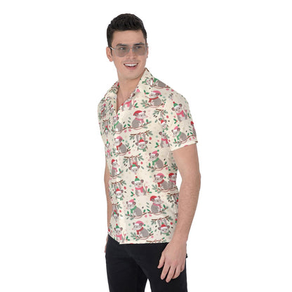Men’s Christmas Possum Button Up Shirt Funny Holiday Possum Lightweight Shirt