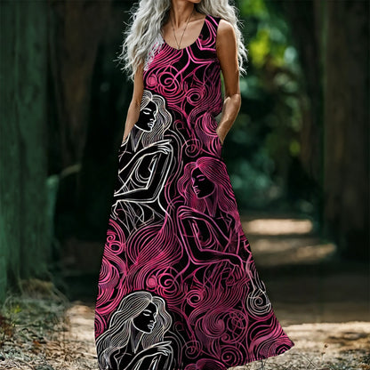 Walk That Thin Line All-Over Print Women’s Sleeveless Maxi Dress Matching Cruise Outfits