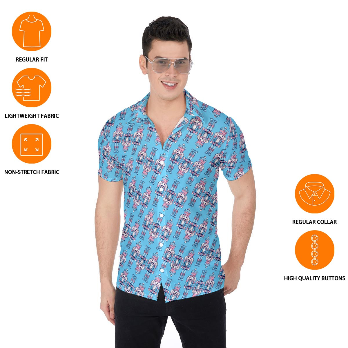 Men’s Baby Blue Nutcracker Christmas Shirt – All-Over Print Holiday Shirt
