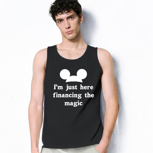 'I'm Just Here Financing the Magic' Men's 100% Cotton Black Tank for Disney Disneyland Dad Vacations