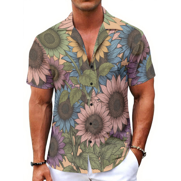 Sunflower All-Over Print Men's Hawaiian Shirt With Button Closure Matching Vacation Outfit