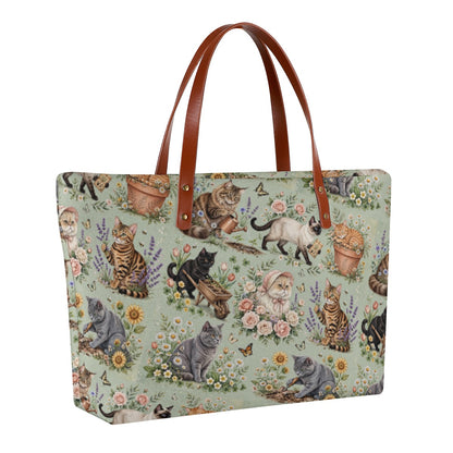 Women's Green Gardening Cats Diving Bag Purse – Cute Cat & Garden Print