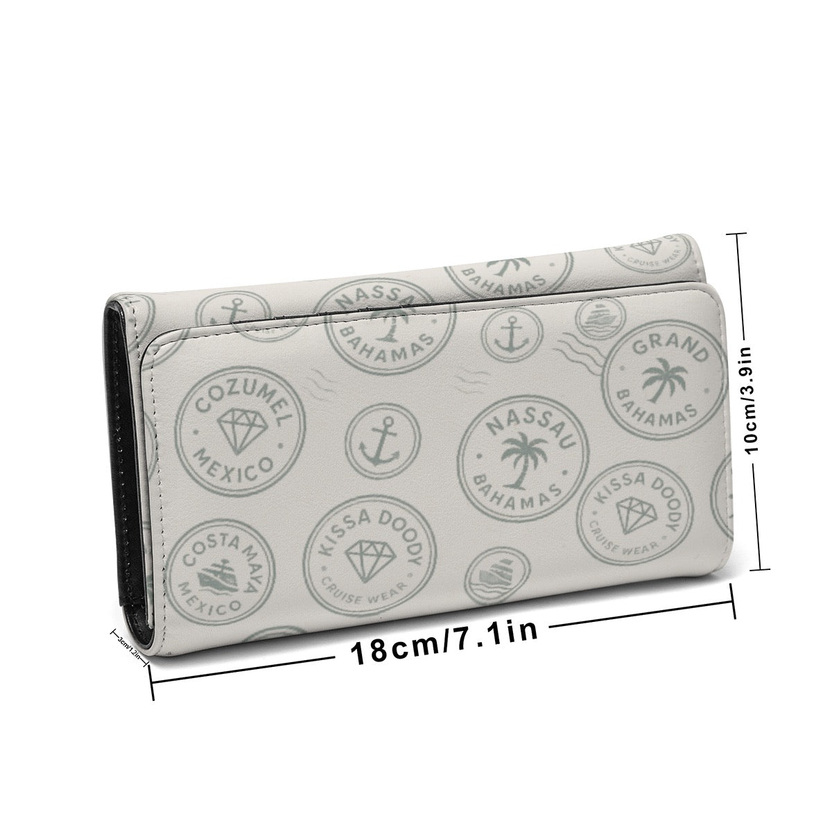 Cream Vintage Travel Stamp Wallet for Women Slim Floral Card Holder