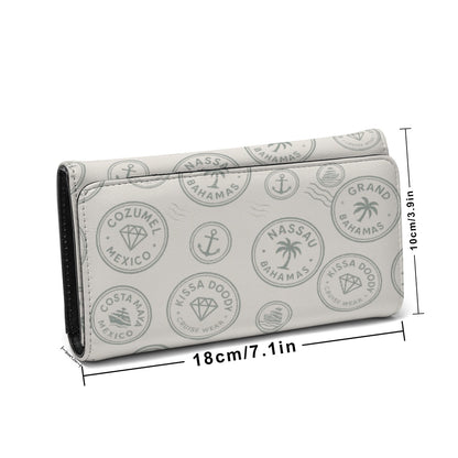 Cream Vintage Travel Stamp Wallet for Women Slim Floral Card Holder